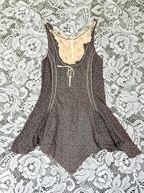 Blue Floral Lace-Trim Tank Tunic Dress with Ivory Accents